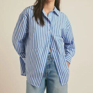 Favorite Daughter Blue and White Striped Button Down Shirt